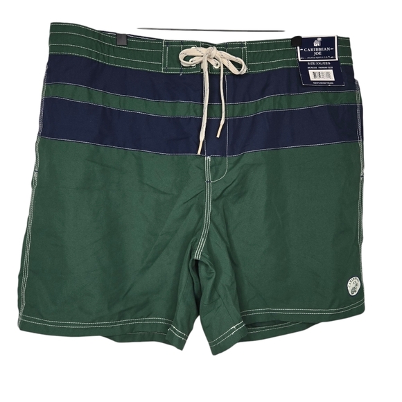 Caribbean Joe Mens Fairway Green Navy Blue Board Swim Trunks Shorts Size XXL - Picture 1 of 9